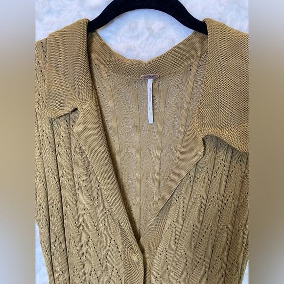 Free People Women's Open Knit Collared Dress Size Small Mustard Color Coquette - Picture 3 of 13